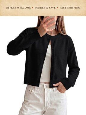 Cropped Cardigan Sweater Open Front Button Down Knit Y2K Casual Work